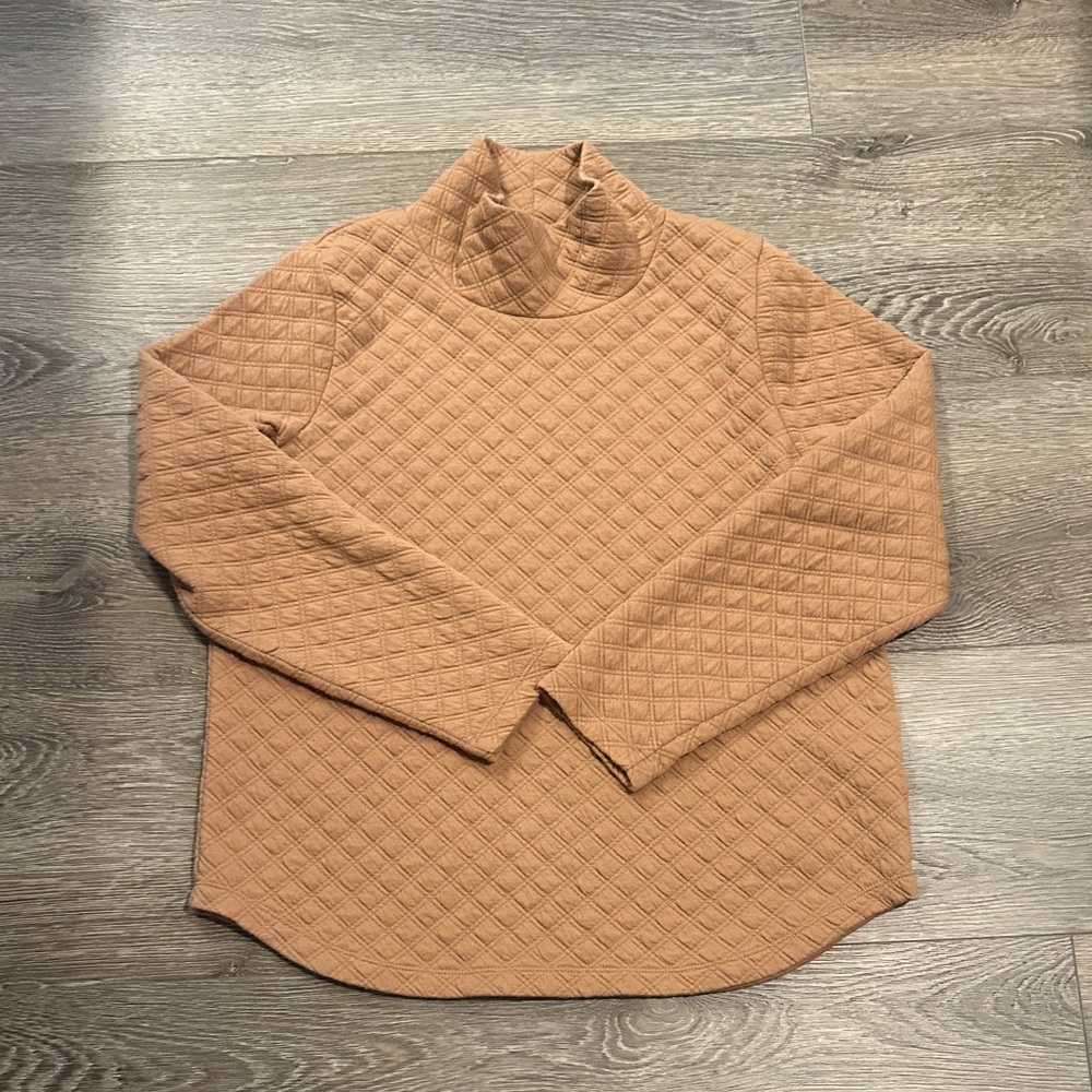 J. Crew Factory Quilted Mock Neck Top in Camel